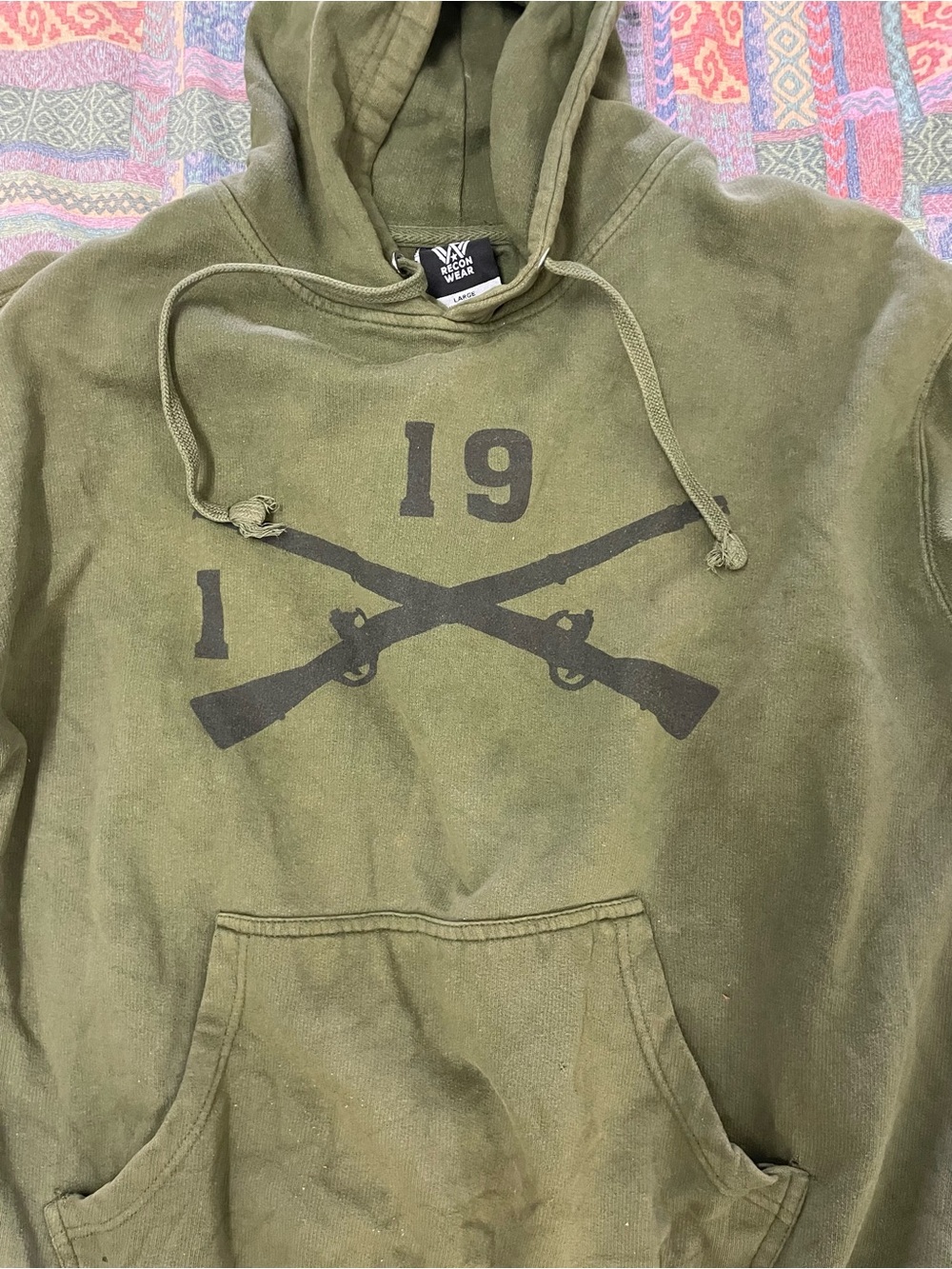 Recon Wear Olive Green hunting Hooded Sweatshirt with Crossed Rifles Graphic